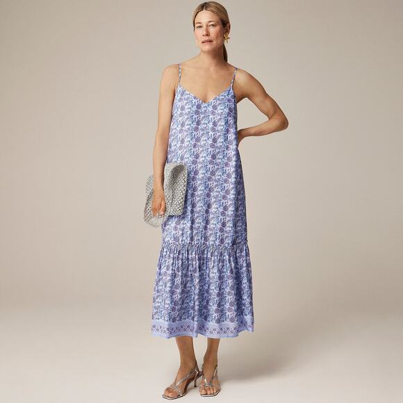 J Crew Dresses & Skirts - NWT J Crew Tiered Tie-Waist Dress in Dusty Periwinkle Block Print S